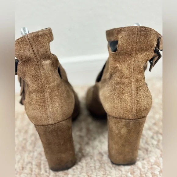 Saint Laurent Brown Suede Strappy Block Heels/Shoes 6.5